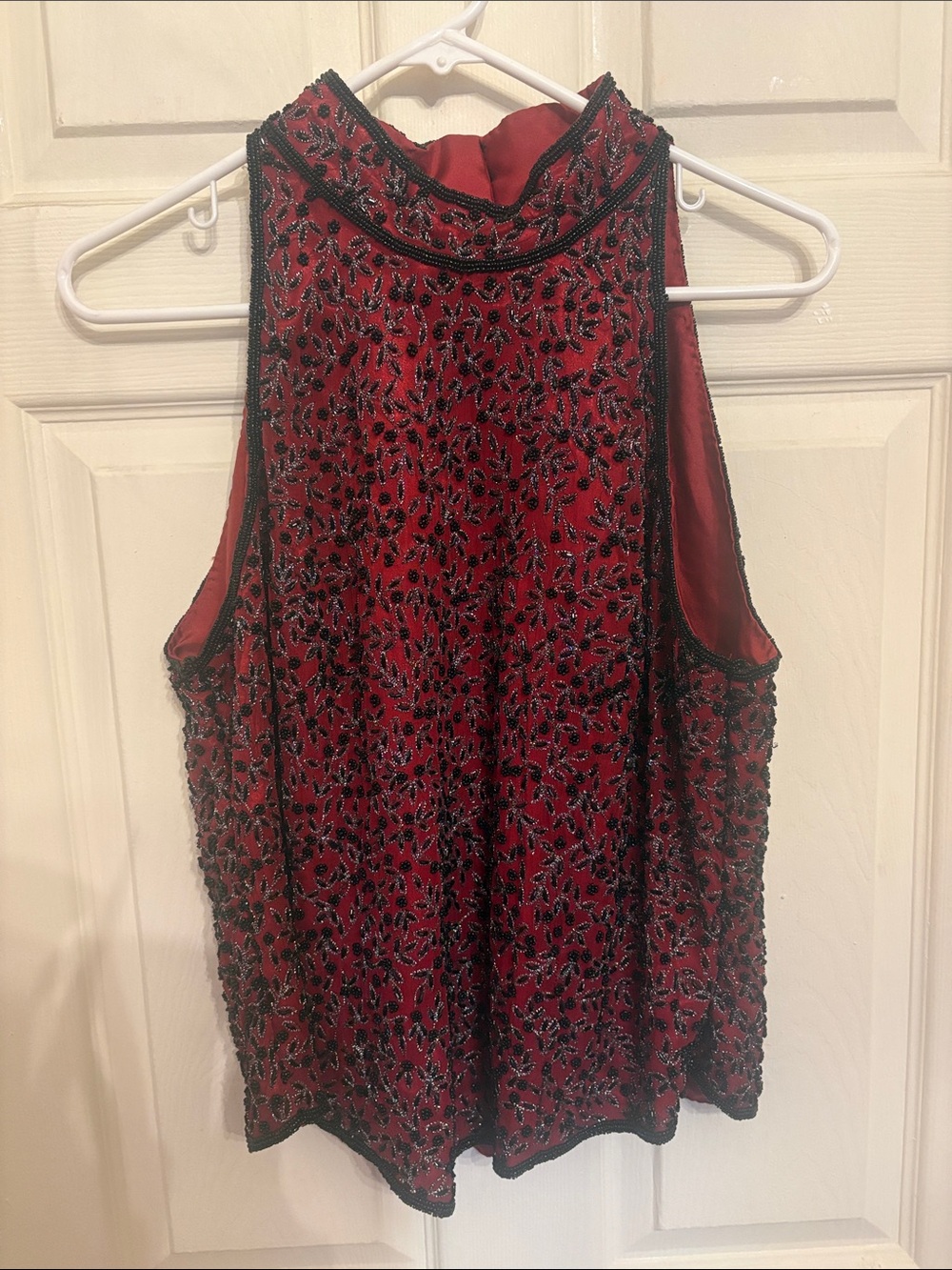 Papell Boutique Red Beaded Halter Camisole